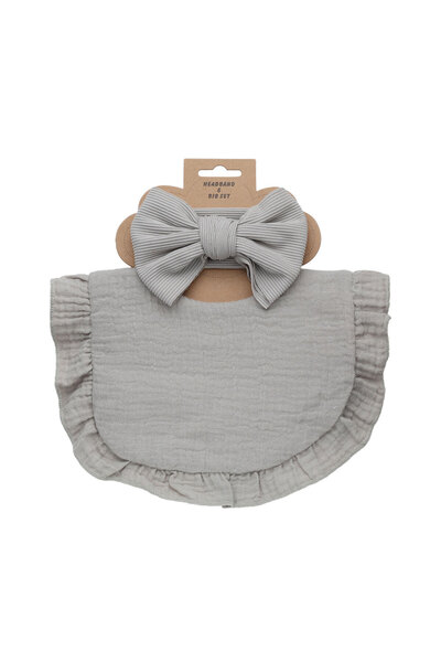 Choice6 silver 2Pcs/Lot Ribbed Baby Bibs Hair Bows Headbands for Baby Boys Gi...