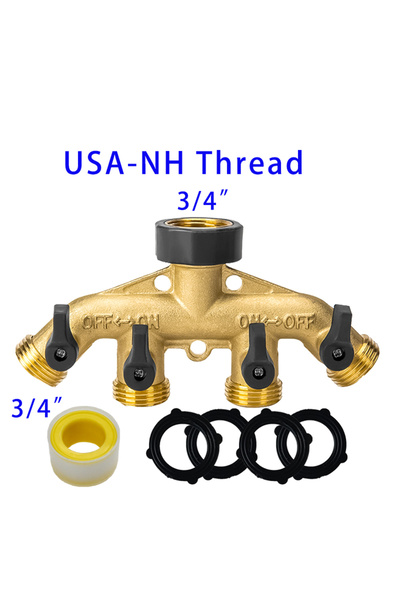 Choice7 موزع خرطوم حديقة نحاسي شديد التحمل بأربعة اتجاهات من 4WAYsUSA، موصل خ...