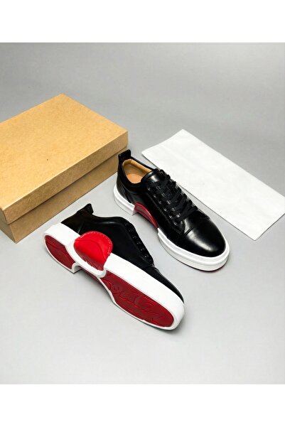 EXCLUSIVE STYLE Black eco- Leather sneakers, white sole and red inserts - RED...
