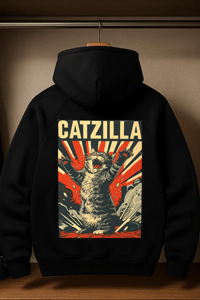 VANTINA Unisex catzilla Printed Hooded sweatshirt
