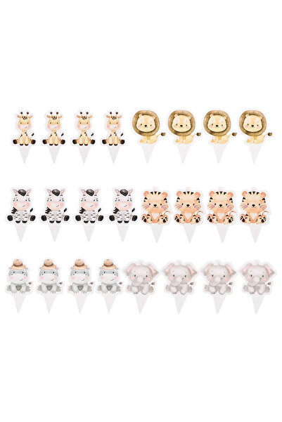 Choice B02-24 قطعة زينة كعكة حيوانات السفاري، رسومات كرتونية: زرافة، أسد، حما...