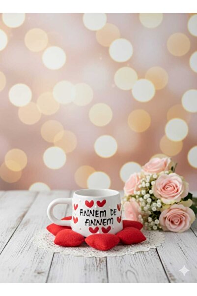 CEYU SERAMİK Annem de Annem Yazılı Kalpli Seramik Kupa – Anneye Hediye