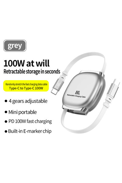 Choice1 كابل شحن سريع قابل للسحب من النوع C إلى النوع C، رمادي اللون، بقدرة 1...