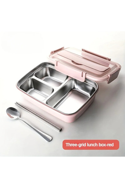 Choice3 Pink Leak-Proof Stainless Steel Lunch Box With 3/4 Compartments - Dur...