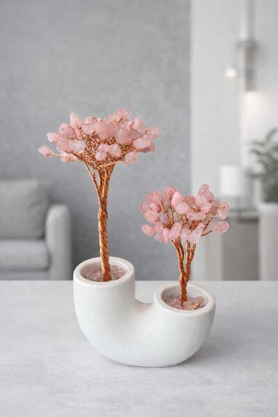 Doremcy Pembe Kuvars Doğal Taş Aşk ve Sevgi Ağacı Dekoratif Masaüstü Biblo 14...