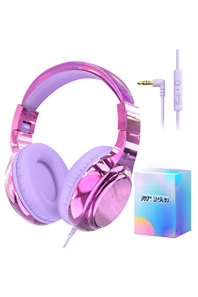 Choice1 سماعات رأس سلكية للأطفال بأسلاك البنفسجي الفاتح مع علبة، مناسبة للمدر...