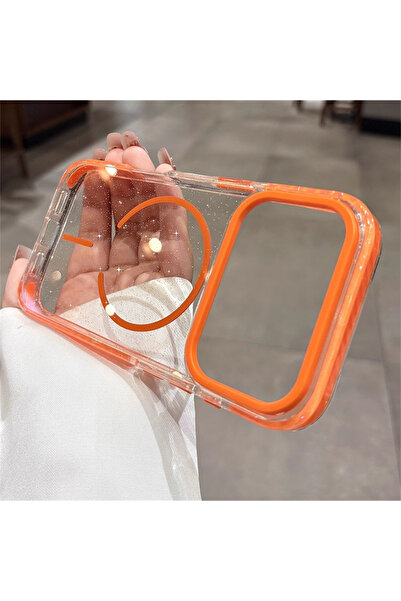 Choice46 جراب شحن لاسلكي فاخر لامع باللون البرتقالي لهاتف iPhone 17 Pro Max، ...