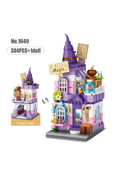 choice2 1649 بدون صندوق، منظر شارع المدينة، مبنى صغير، منزل فطر كرتوني أسود، ...