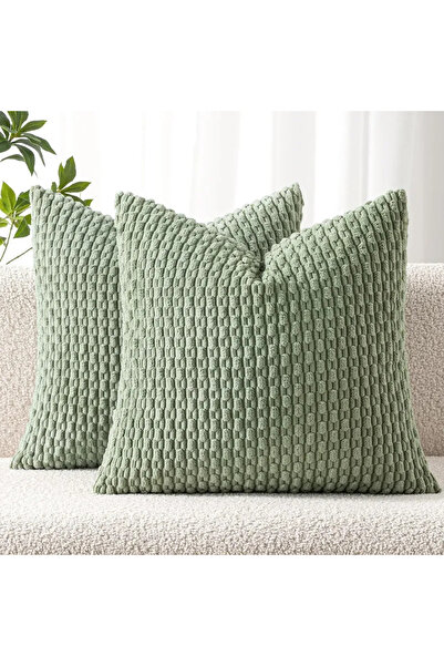 Choice28 غطاء وسادة مخطط باللونين الأخضر والبرتقالي المحروق، مقاس 50×50 سم، ق...