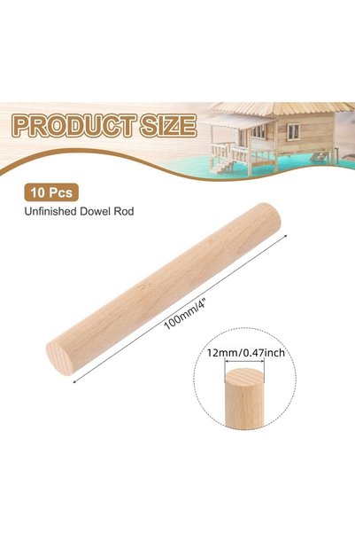 choice2 10pcs 12mmX100mm 10pcs Wooden Dowel Rods, Unfinished Hardwood Sticks ...