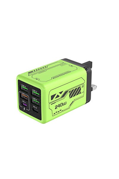 Choice6 شاحن USB-C أخضر بمقبس بريطاني بقدرة 240 واط، شاحن جداري سريع الشحن 6 ...