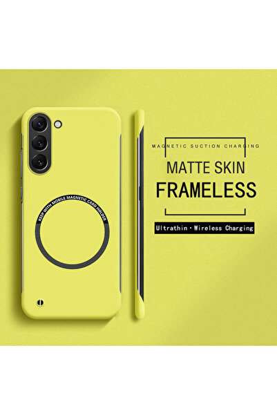 Choice جراب مغناطيسي رفيع بدون إطار أصفر اللون بدون إطار لهاتف S25 Ultra، متو...