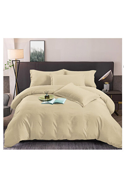 FIONNA.RO Satin Cotton Damask Bedding Set for 1 Person - Light Beige