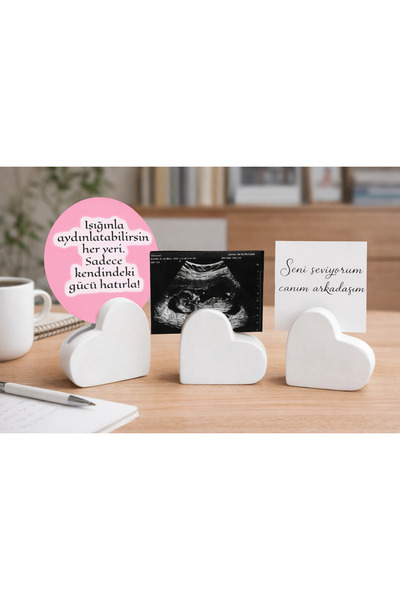 Mira Tasarım Kalp Notluk, Fotoğraf Ve Kart Tutucu, Not Tutucu, İsim Tutucu, K...