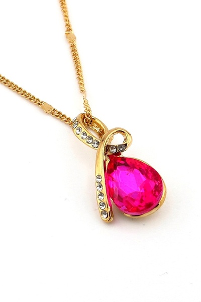 Stanbula Fuchsia Pink Drop-Shaped Zircon Stone Metal Women's Necklace Kx0003