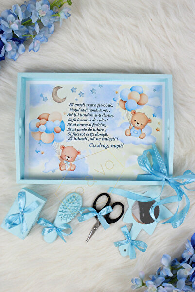 GoVo Kids Set tavita taiere mot, Ursulet cu balon, 6 piese, Bleu, 35×20 cm – ...