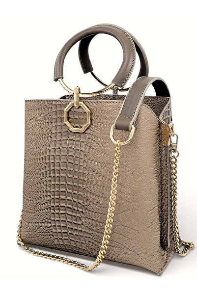 Evident Mink Iguana Patterned Ring Handle Chain Strap Hand and Shoulder Women...