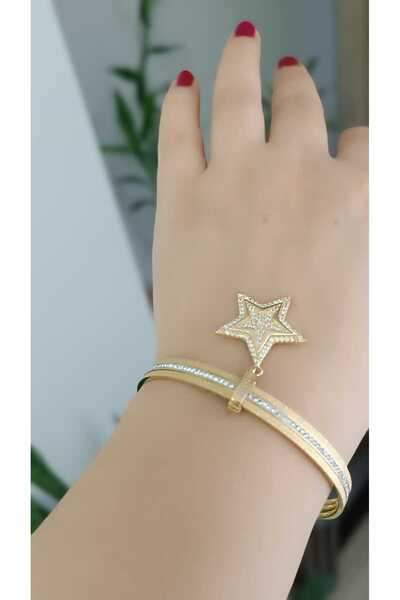 shop 316L Çelik Özel Tasarım Şık 3'lü Simli Taşlı Charmlı Ajda Bilezik