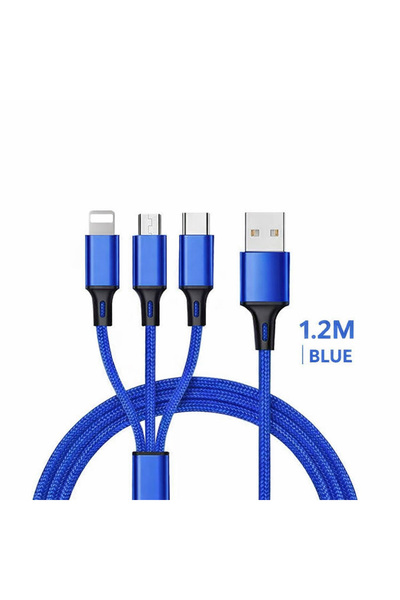 Choice1 كابل أزرق 3 في 1، كابل شحن سريع 3 في 1 لأجهزة iPhone، منفذ USB-C، منف...