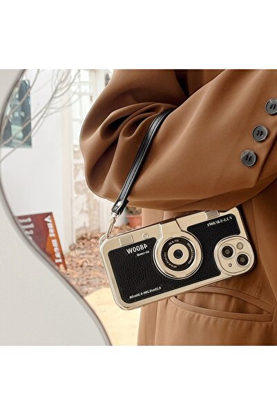 Choice55 جراب أسود عتيق الطراز مزود بحزام يد وكاميرا ستيريو لهاتف iPhone 17 P...