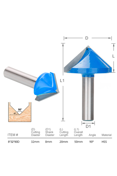Choice4 8x32x90D CMCP 1pc V Shape 3D Engraving Bit 8mm Shank 90 Degree V Groo...