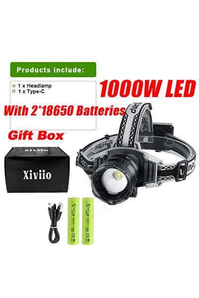 choice2 مصباح أمامي LED فائق السطوع بقوة 1000 واط، مزود ببطارية 18650، وعلبة ...