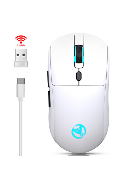 Choice ماوس لاسلكي أبيض قابل لإعادة الشحن بتردد 2.4 جيجا هرتز، قابل للتعديل ب...