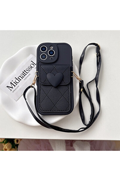 Choice21 غلاف هاتف آيفون 12 أسود من جلد الصناعي بتصميم قلب ثلاثي الأبعاد لطيف...