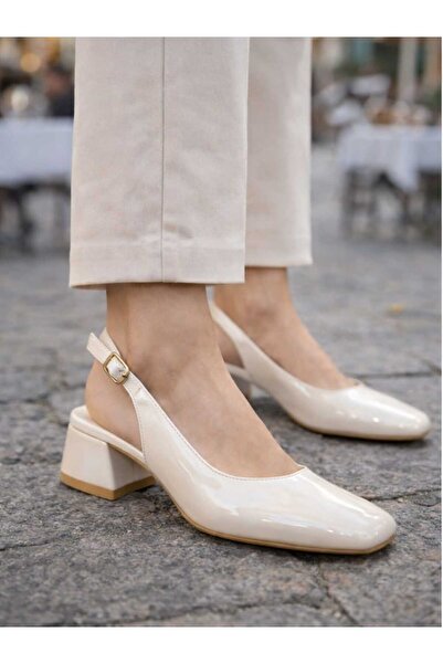 oyyo Patent Leather Open Back Square Toe Short Heel Daily Comfortable Balleri...