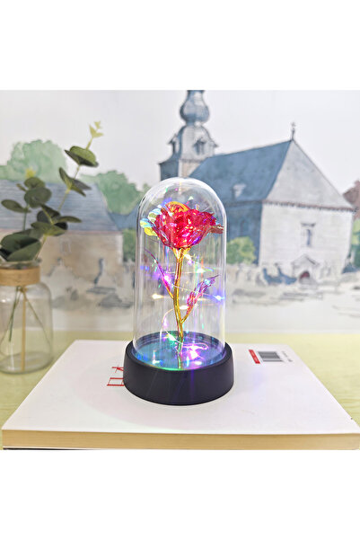 Choice8 زهرة زجاجية اصطناعية حمراء اللون مع وردة أبدية بإضاءة LED للنساء، مست...