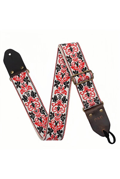 Choice1 WhiteRed Miwayer Embroidered Guitar Strap Soft Vintage Flowers Adjust...