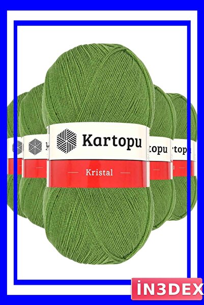 İN3DEX Light Green Colored Double Layered Hand Knitted Fiber Yarn 5 Pieces