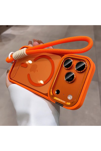 Choice غلاف هاتف آيفون 17 برو ماكس برتقالي اللون مزود بحامل كاميرا وحافظة ماج...