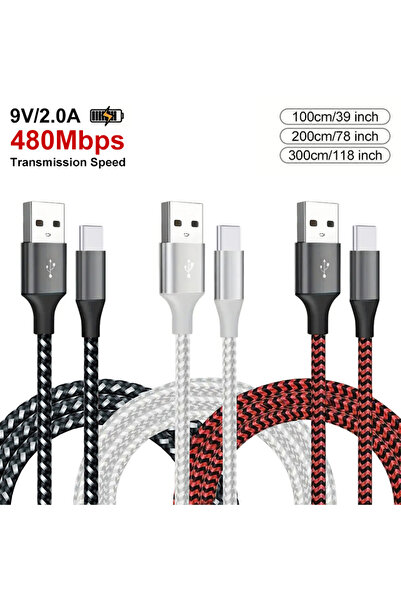 Choice كابل شحن سريع USB-A إلى Type C بطول 1 متر، مكون من 3 قطع، مصنوع من الن...