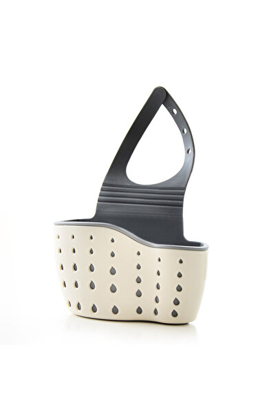 Choice سلة معلقة لحوض المطبخ بلون بيج، حامل إسفنج قابل للتعديل، رف تصريف لغسا...