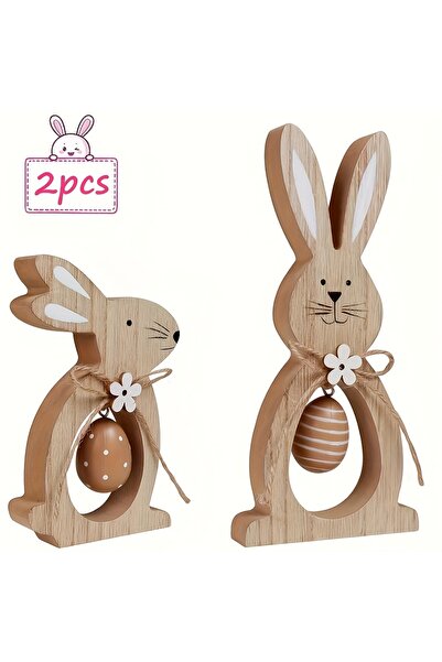 Choice 2pcs 2pcs Wooden Easter Decor Set, Bunny and Eggs Table Centerpiece, F...