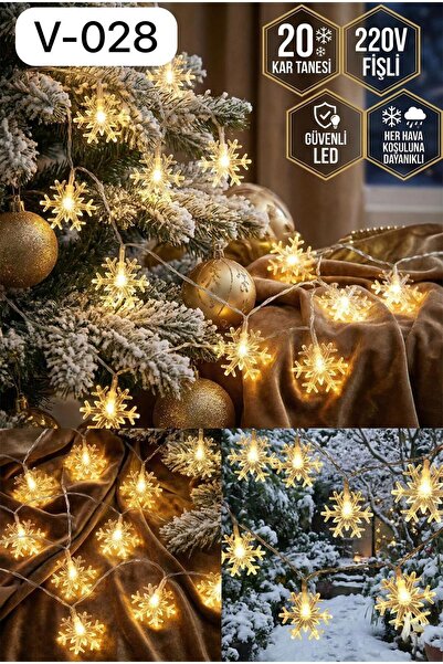 AGUILAS 20'li Kar Tanesi Led Işık 220V Fişli Günışığı Yılbaşı Çam Ağacı ve Dı...