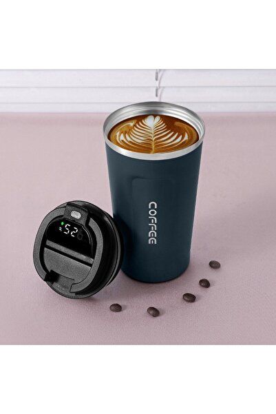 Choice1 301-400ml Dark Blue Stainless Steel Smart Coffee Tumbler Thermos Cup ...