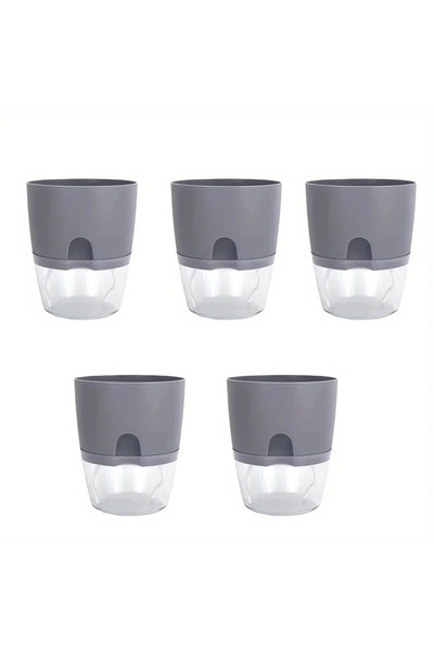 Choice1 ٥ قطع - رمادي، ٥/١٠ قطع، أصيص زهور بلاستيكي ذاتي الري، مزدوج ، نباتات...