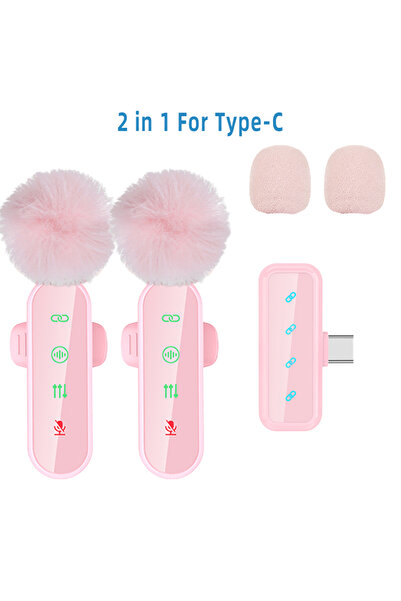 choice2 ميكروفون لافالير وردي اللون، 1 في 4، مانع للضوضاء، لاسلكي مع واقي من ...