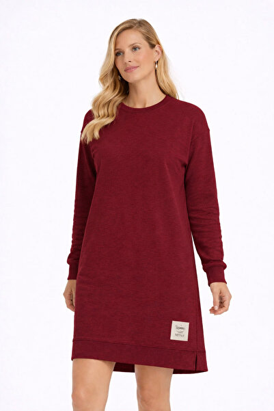 Günpa Collection Günpa 176-12-25 Women's Crew Neck Long Sleeve Tunic Dress wi...