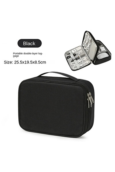 Choice حقيبة تخزين كابلات USB محمولة سوداء اللون مزدوج طبقتين، منظم كابلات سف...