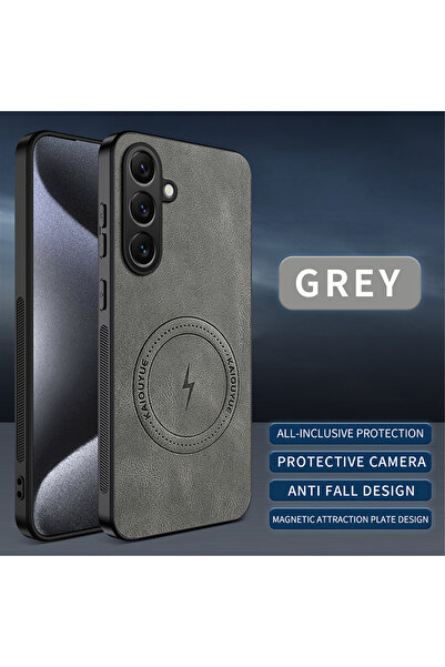 Choice18 Galaxy A56 gray Luxury PU Leather Skin Magnetic Magsafe Protective B...