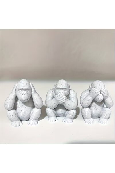 Choice1 WHITE 3-Piece Set of New Three-Monkey Statues, in a Half-Squatting Po...