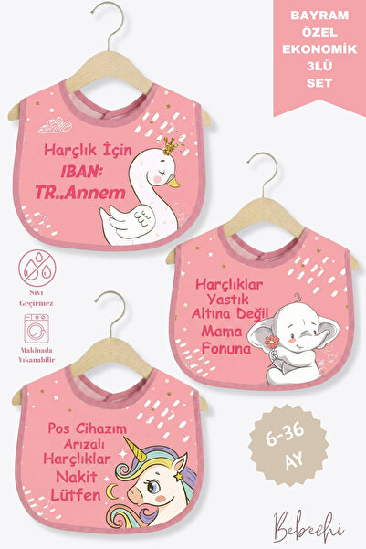 Bebechi Set of 3 Bayram Girl Combination Microfiber Bibs Liquid-Proof 6-36 Mo...