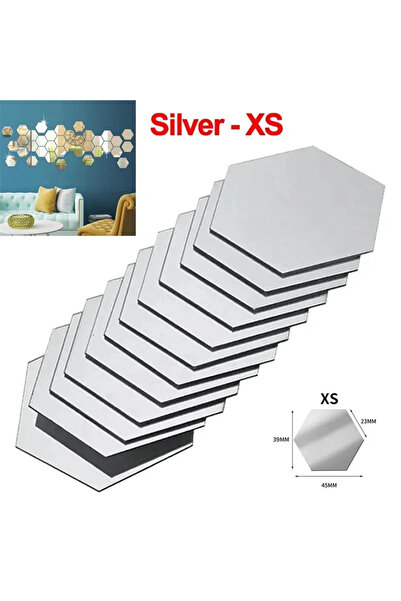 Choice7 ملصق حائط مرآة سداسي الشكل من أكريليك، مقاس XS-Silver-23x39x45mm، لاص...