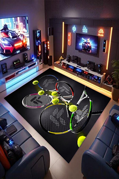 Reyhani Tenis Desenli Kaymaz Taban Makinede Yıkanabilir Çocuk Gamıng Halısı Y...