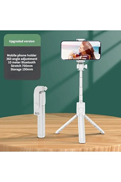 Choice6 حامل ثلاثي القوائم لاسلكي أبيض اللون مع عصا سيلفي وإضاءة وجهاز تحكم ع...