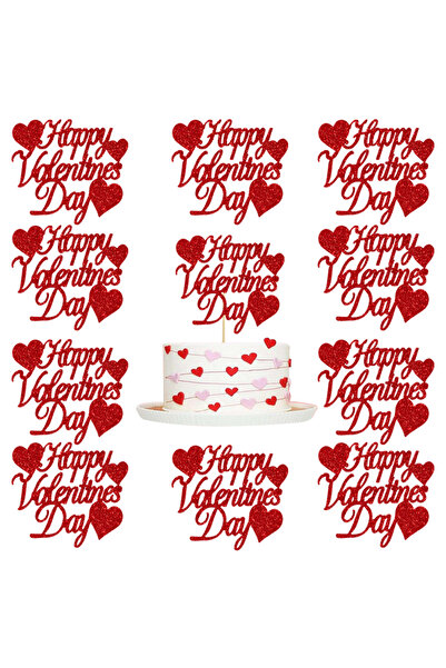 Choice 10pcs 10pcs Glitter Red Valentine's Day Cake Topper Heart Cake Topper-...