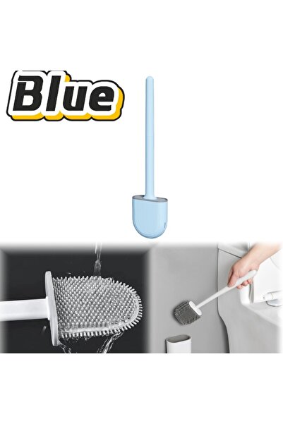 Choice6 فرشاة تنظيف المرحاض المصنوعة من السيليكون الأزرق المعلق بمقبض طويل وم...